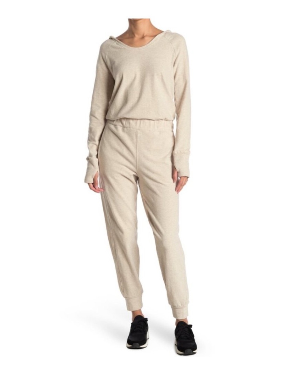 Sweaty Betty Hibernate Luxe  Fleece Jumpsuit XXL Hooded Loungewear Oatmeal Marl